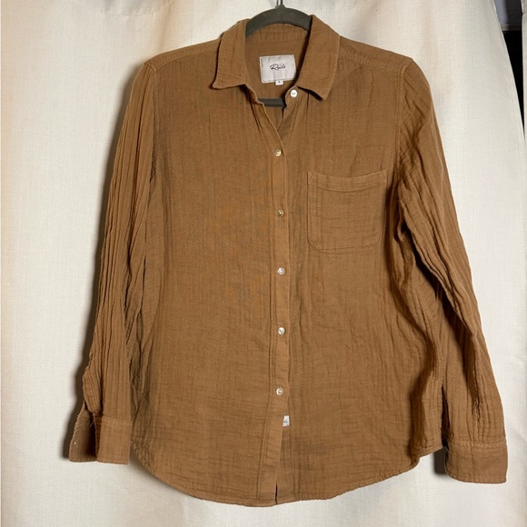 Rails Oversized Button Up Ellis Gauze Shirt in Toasted Coconut Tan Brown Small - Picture 4 of 11